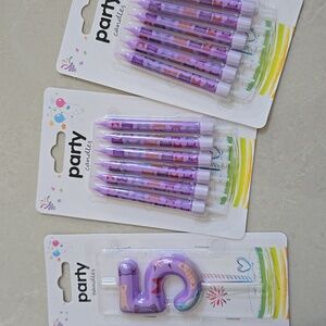Party Candles Purple Cat Number 5 and Candles